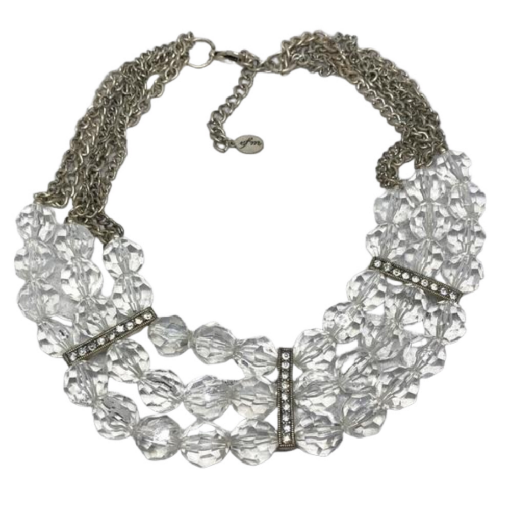 EFM Clear Lucite Bead Statement Necklace Triple Layer Vintage